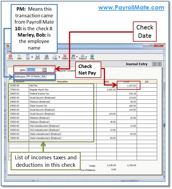 payroll check exported from Payroll Mate to Peachtree software