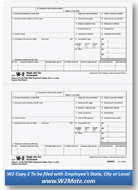 W2 Copy 2 To be filed with Employee's State, City or Local Income Tax Return