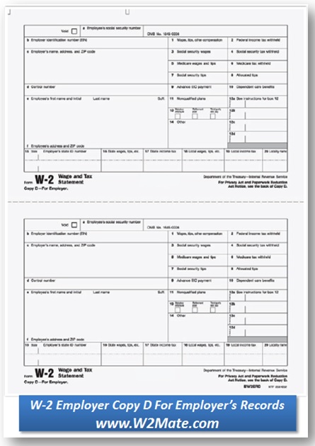 W-2 Employer Copy D For Employer's Records